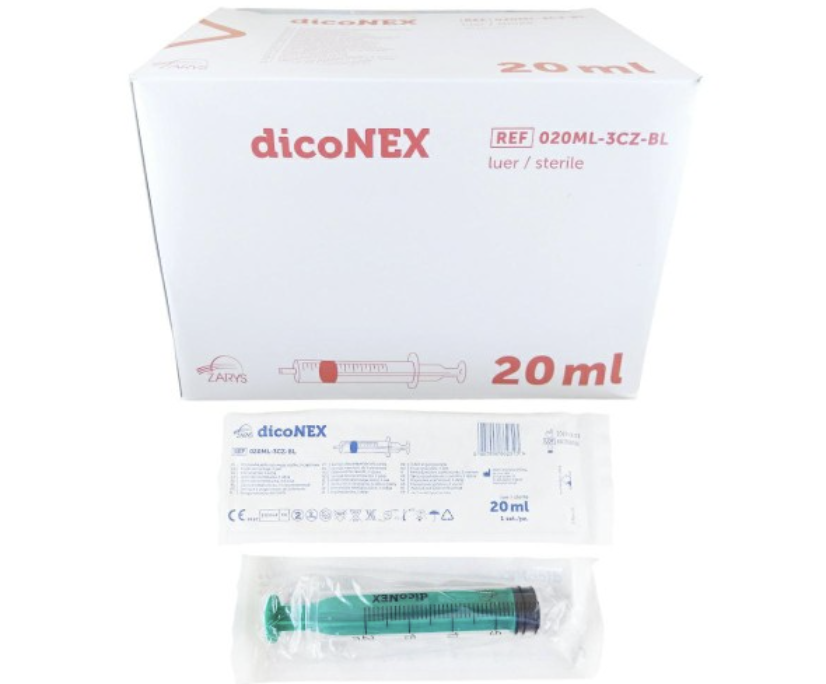 Strzykawki 3-częściowe DICONEX 20ml Luer lock zielony tłok (10szt)