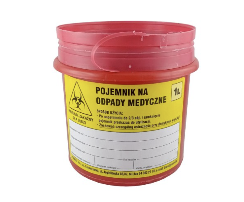 Pojemnik na odpady medyczne 1,0L PLASPOL Czerwony 1szt