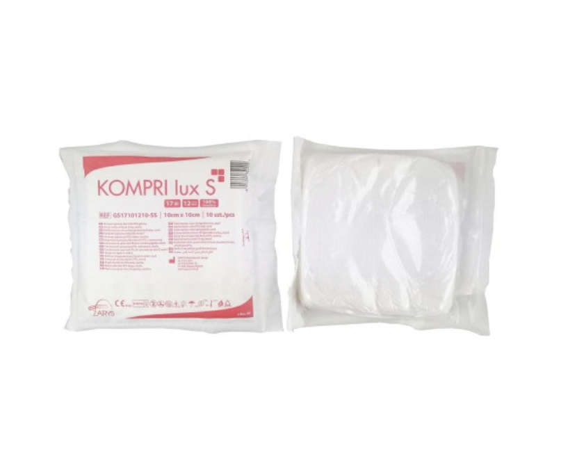 KOMPRESY gazowe JAŁOWE 17N 12W 10x10cm KOMPRI LUX S (pakowane po 10 szt) BLISTER