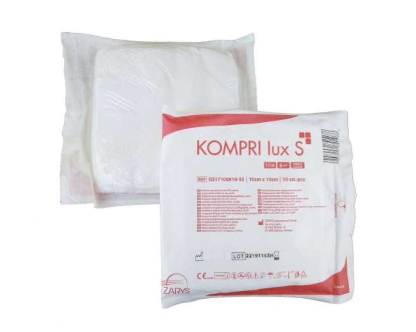KOMPRESY gazowe JAŁOWE 17N 8W 10x10cm 10szt KOMPRI LUX S (pakowane po 10 szt) BLISTER