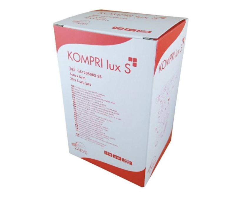 Kompresy gazowe JAŁOWE 17N 8W 5x5cm KOMPRI LUX S (20blistrów x 5szt) PUDEŁKO