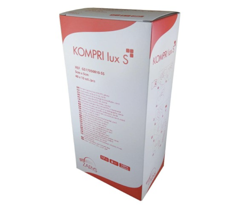 Kompresy gazowe JAŁOWE 17N 8W 7,5x7,5cm KOMPRI LUX S (20blistrów x 5szt) PUDEŁKO