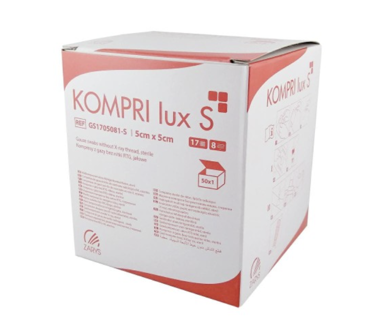 KOMPRI LUX S 17N 8W 5 x 5cm 1szt (50blistrów x 1szt) PUDEŁKO kompresy gazowe JAŁOWE