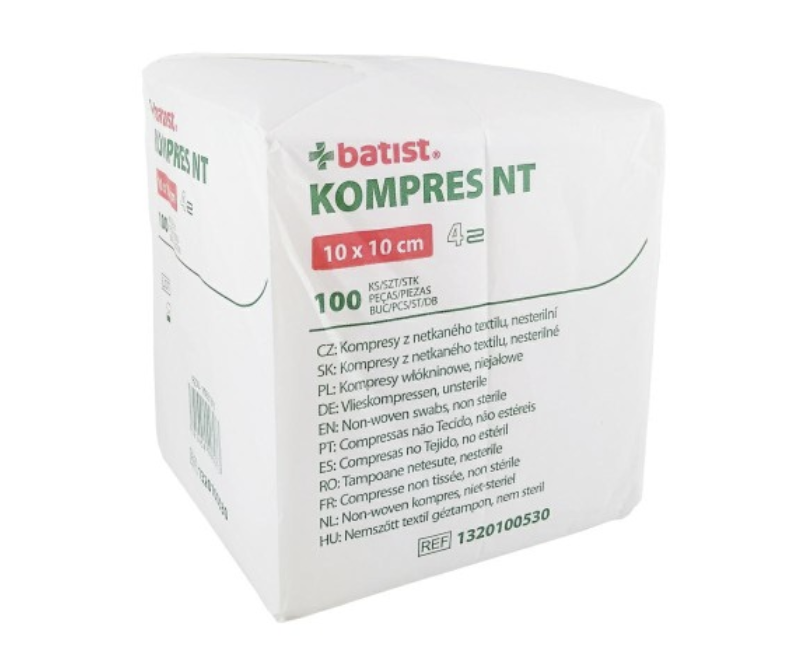 Kompresy BATIST KOMPRES NT 10x10cm włókninowe niejałowe 4-warstwowe