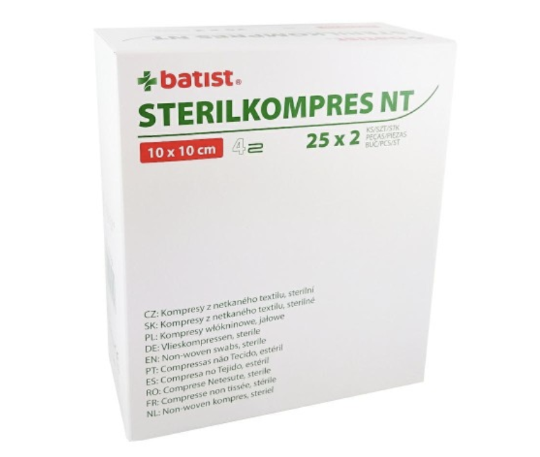 Kompresy BATIST STERILKOMPRES NT 10x10cm włókninowe sterylne 4-w (25 x 2szt.) PUDEŁKO